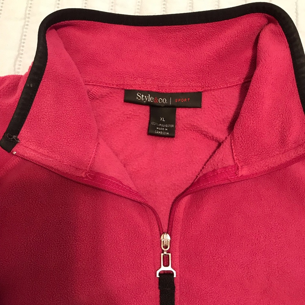 Y2K Style & Co Sport Pink Black Quarter  Zip Fleece Sweater Long Sleeve XL